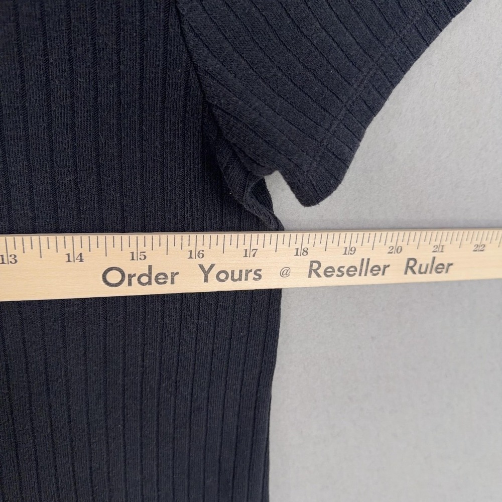 Madewell Shirt Womens Large Black Short Sleeve Ribbed Knit Polo Button Front Top - Picture 11 of 14